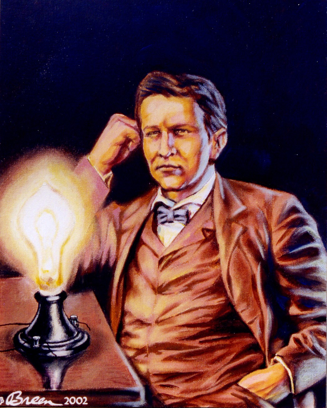 Thomas Edison portrait painting light bulb